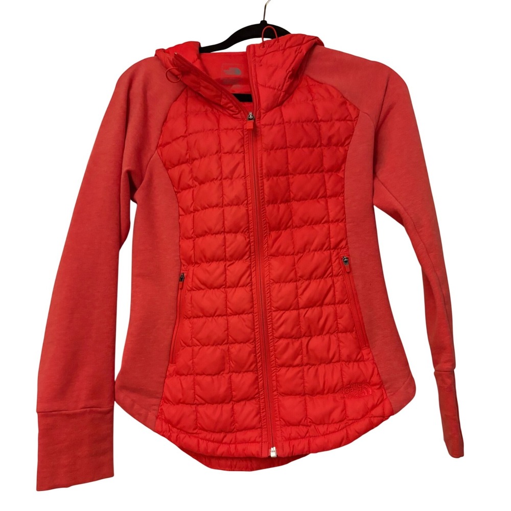The North Face ThermoBall Hybrid‎ Hooded Jacket Red Women XS Full Zip Quilted